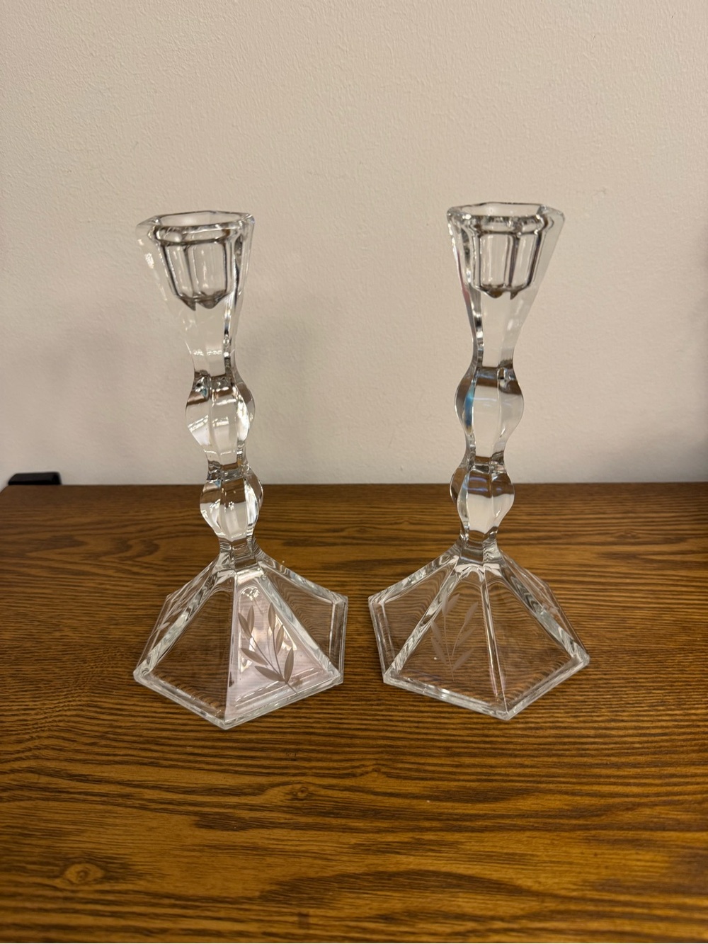 Princess House Crystal Candlestick Holders Pair Vintage Faceted Geometric